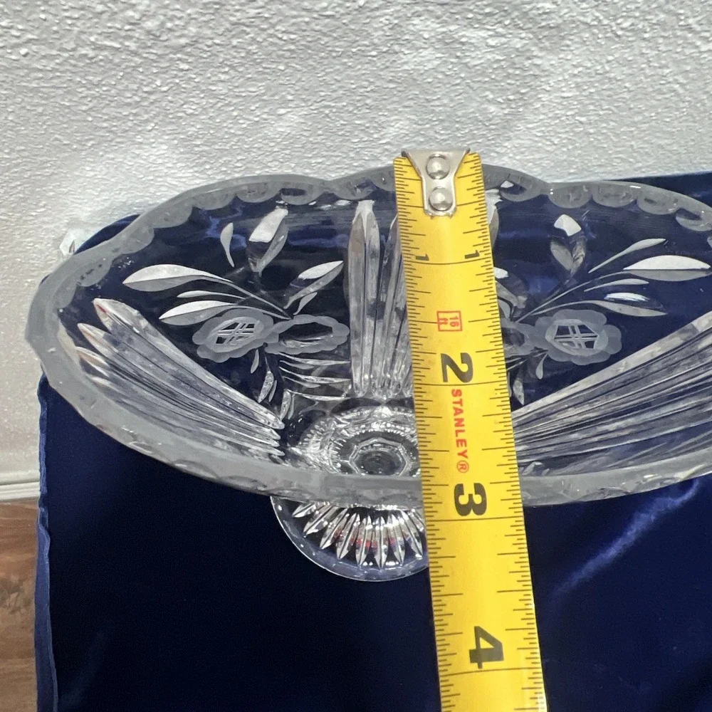 Vintage Etched Fan Colony Crystal Fan Vase‎ Flat Sides Floral